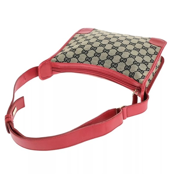 GUCCI Logo GG Pattern Shoulder Bag Canvas Leather Red Black Gold Italy 68HB984 - Picture 5 of 16